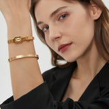 Jarlinwel Gold Silver Plated Bracelets for Men Women Roman Numeral Bangle Bracelet Stainless Steel Personalized Engraved Unisex Bangle (2 Pcs Womens Gold Bangle)
