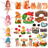 QAUYETM 40Pcs Fairy Garden Accessories Miniature Garden Ornaments Kit with Mini Animal Plant Fairies Furniture House Figures Bulk for Micro Landscape DIY Terrarium Potted Plants Dollhouse Decor