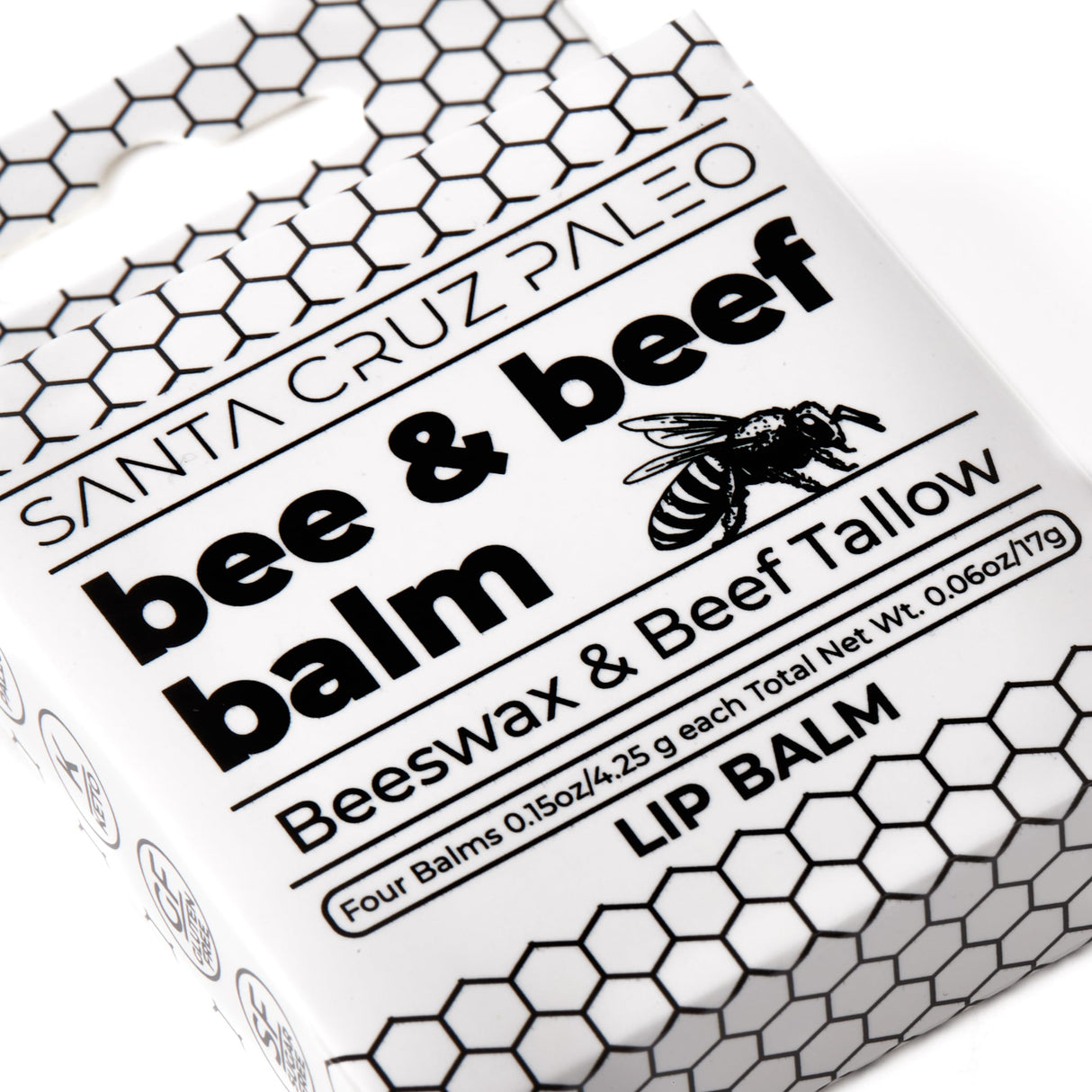 Santa Cruz Paleo Grass Fed Beef Tallow & Beeswax Lip Balm, 4 Pack, Beef Tallow for Skin Care Moisturizer, Lip Care for Dry Chapped Lips, Hypoallergenic for Sensitive Skin, Long Lasting & Vitamin Rich