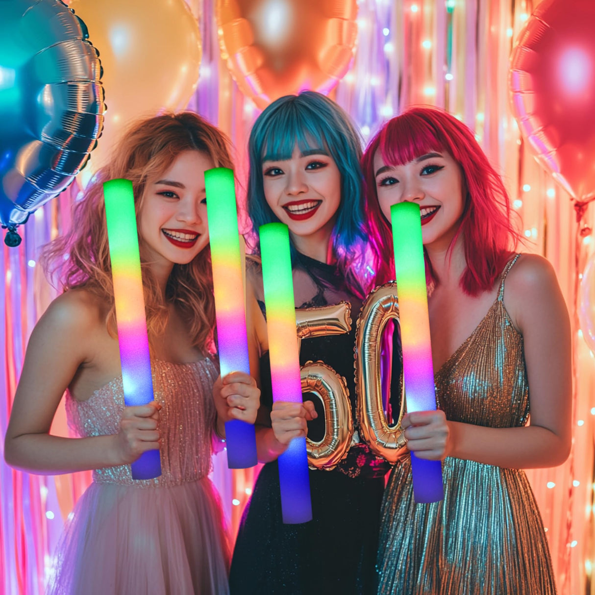 GDHZWTMY 36 Pcs LED Foam Glow Sticks Bulk,Glow in The Dark Party Supplies，Foam Light Up Sticks 3 Modes of Color Flashing for Birthday,Wedding,Raves,Carnival,Halloween Christmas,New Year,Concert