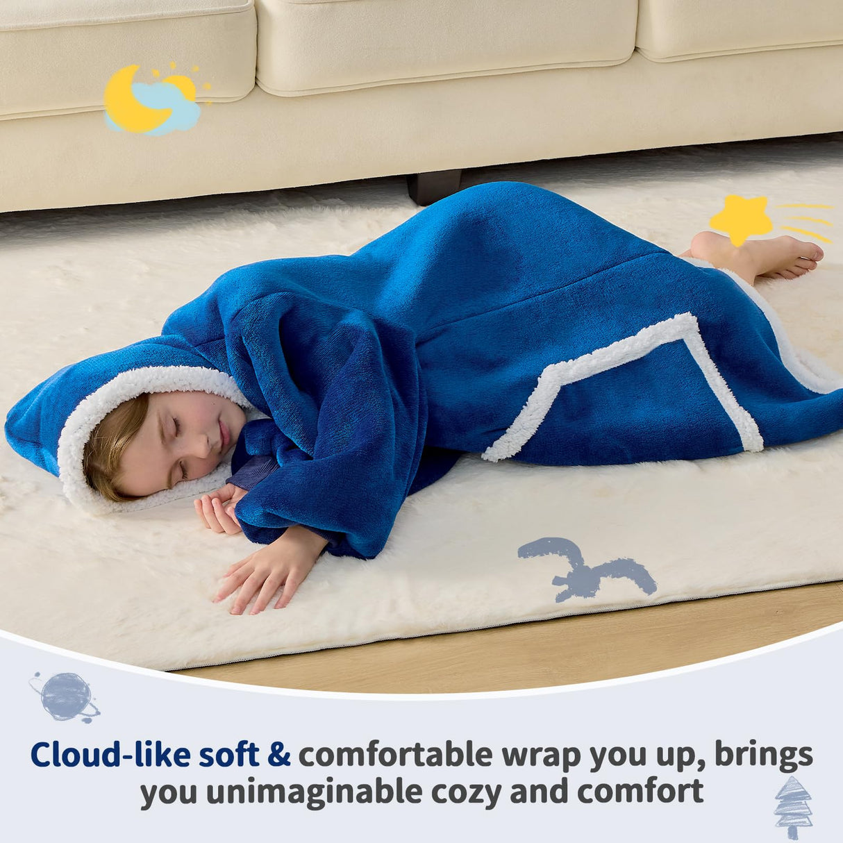 IFNOW Wearable Blanket Hoodie For Kids, Blanket Hoodie For Kids With Hood And Pockets, Girls Oversized Hoodie Blankets As Gift For Teens Girls Boys Birthday Christmas (Navyblue)