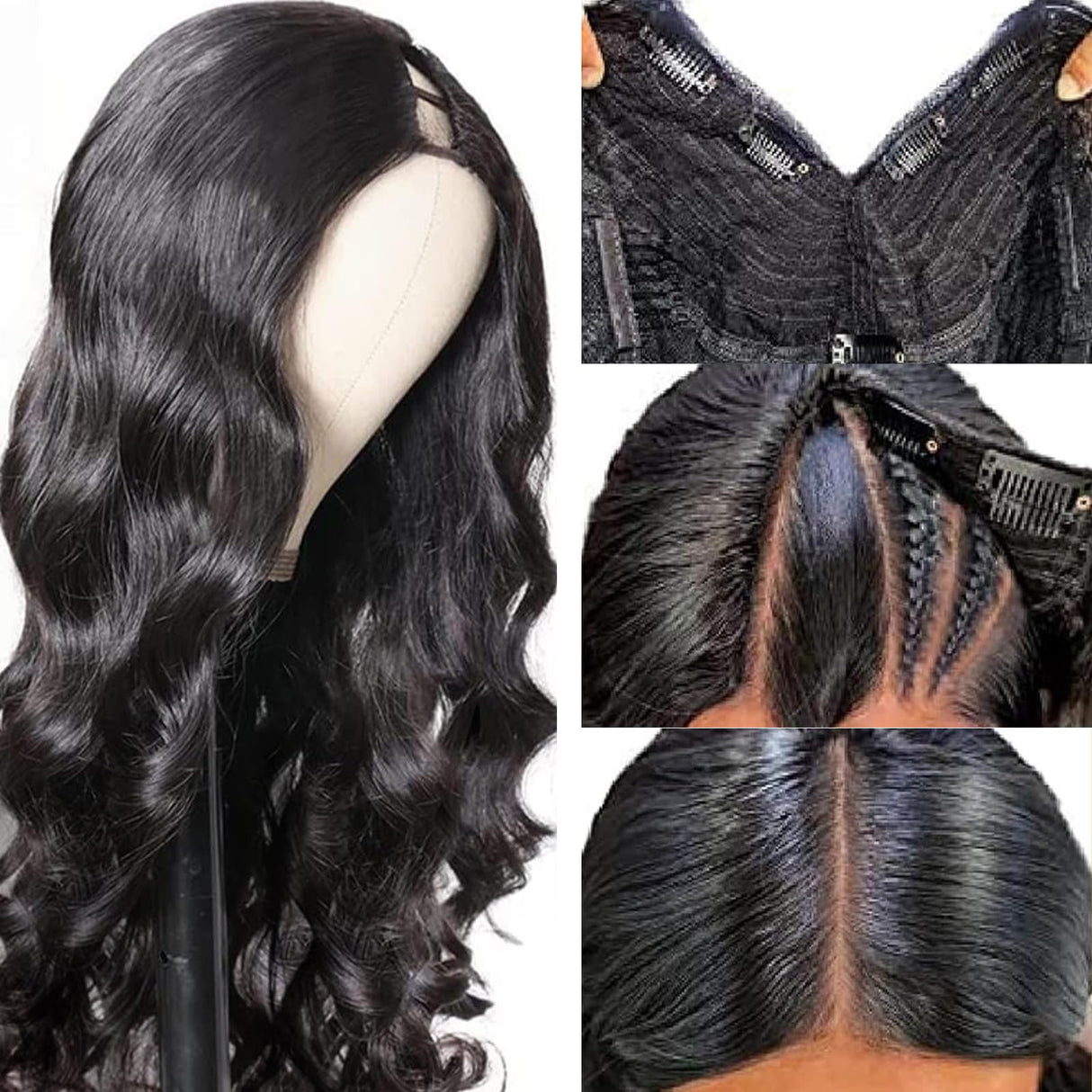 Glowig U Part Human Hair Wig Body Wave for Women Brazilian Remy Upart Human Hair Wig Beginner Friendly No Sew in NO Glue 180% Density Natural Color 20Inch