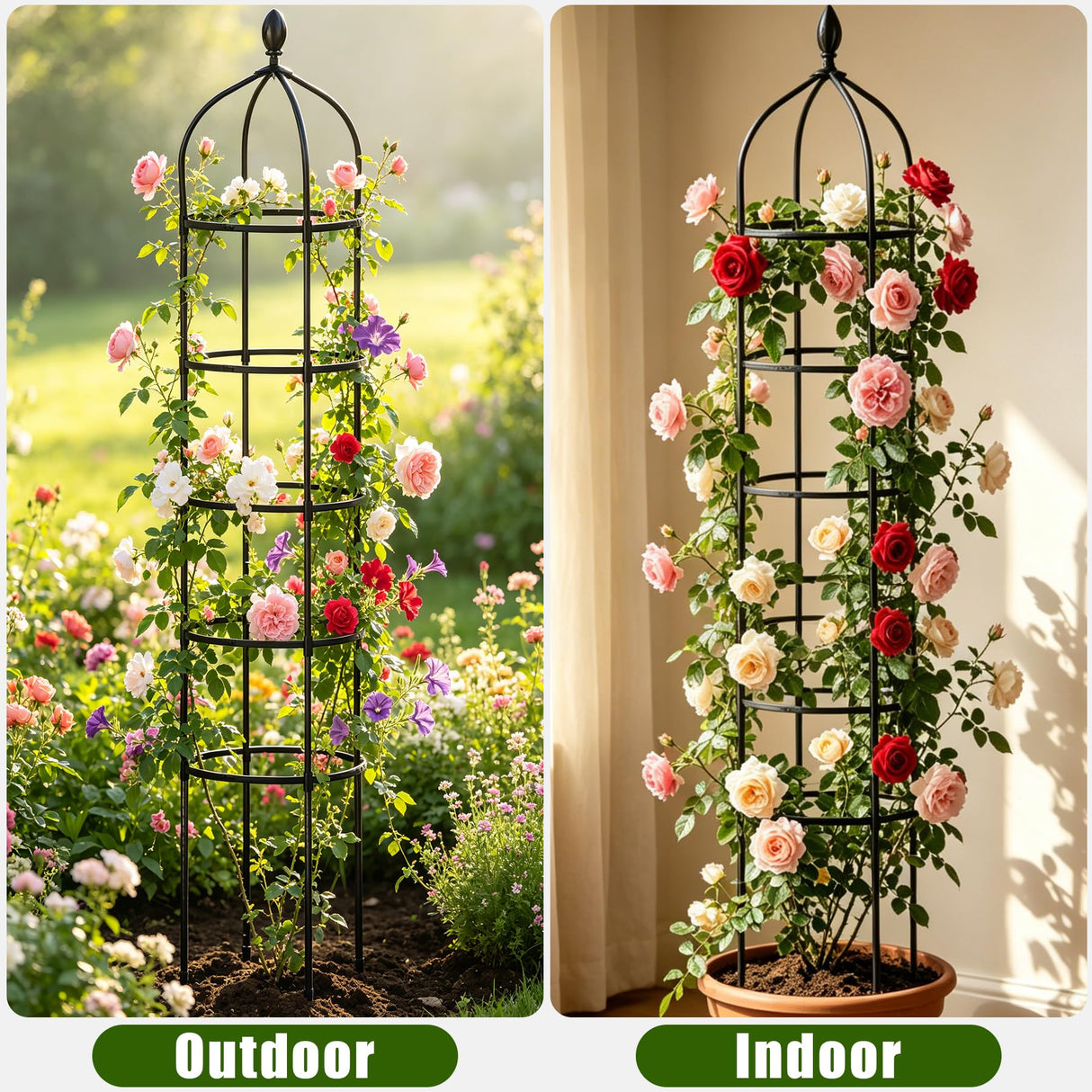 Garden Obelisk Trellis for Climbing Plants Outdoor 6 Ft Rose Bush Round Trellis for Pots Rustproof Metal Pipe with Plastic Coated Plant Flower Trellises for Clematis Vine Jasmine Support