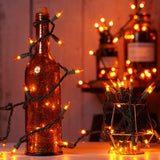 YULETIME 200 Orange Christmas Lights, Pack of 2 Sets 33 Feet 100 Count UL Certified Incandescent String Lights (Orange - Green Wire)