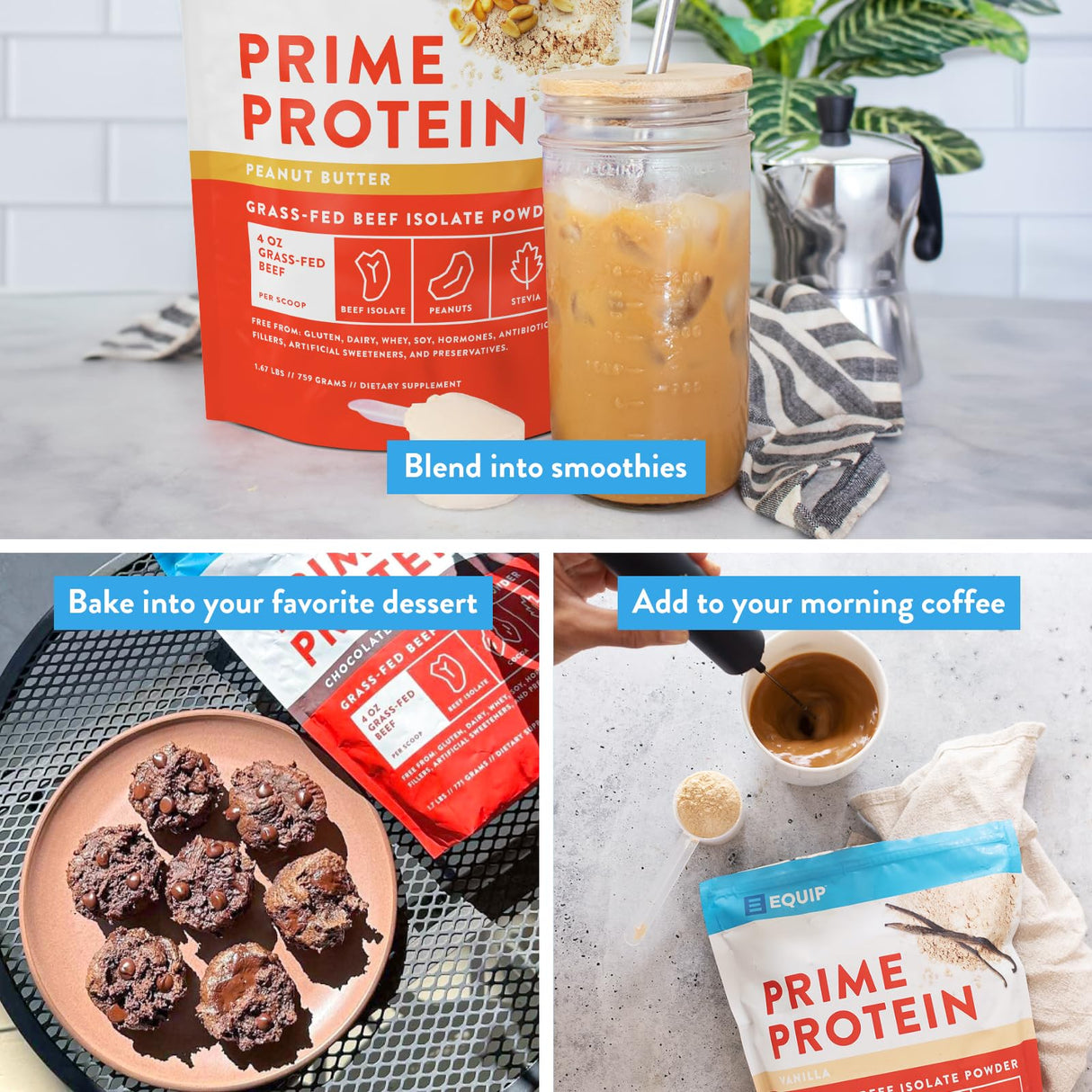 Equip Foods Prime Protein Powder | Clean, Grass Fed Beef Protein Isolate | Carnivore Protein Powder | Paleo, Keto Friendly | Gluten, Dairy Free | 30 Servings, Peanut Butter