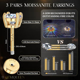 GEMQUEEN 3 Pairs Moissanite Earrings Studs 14K Gold Plated S925 Sterling Silver Flat Back Earring for Women Men - Hypoallergenic Set Cartilage Helix Piercing Jewelry D Color VVS1 1.8CT