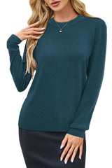 Arach&Cloz Womens Sweaters Trendy 2024 Long Sleeve Crew Neck Ladies Knit Tops Business Casual Outfits Fall Clothes Dressy Clothing Christmas(A-Green,M)