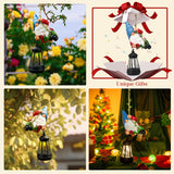 WONDHOME Solar Hanging Gnome Garden Statue Climbing Rope Gnome with LED Lantern Outdoor Decor Tree Hugger Yard Porch Wall Decoration Christmas Thanksgiving Birthday Gardening Gift for Mom Women