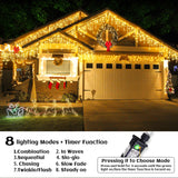 66ft Icicle Lights for Outside - 640 LED Christmas Lights Outdoor with 120 Drops 8 Modes, Plug in Twinkle Light Outside for Holiday Wedding Party Tree Room Indoor Thanksgiving Decoration, Warm White
