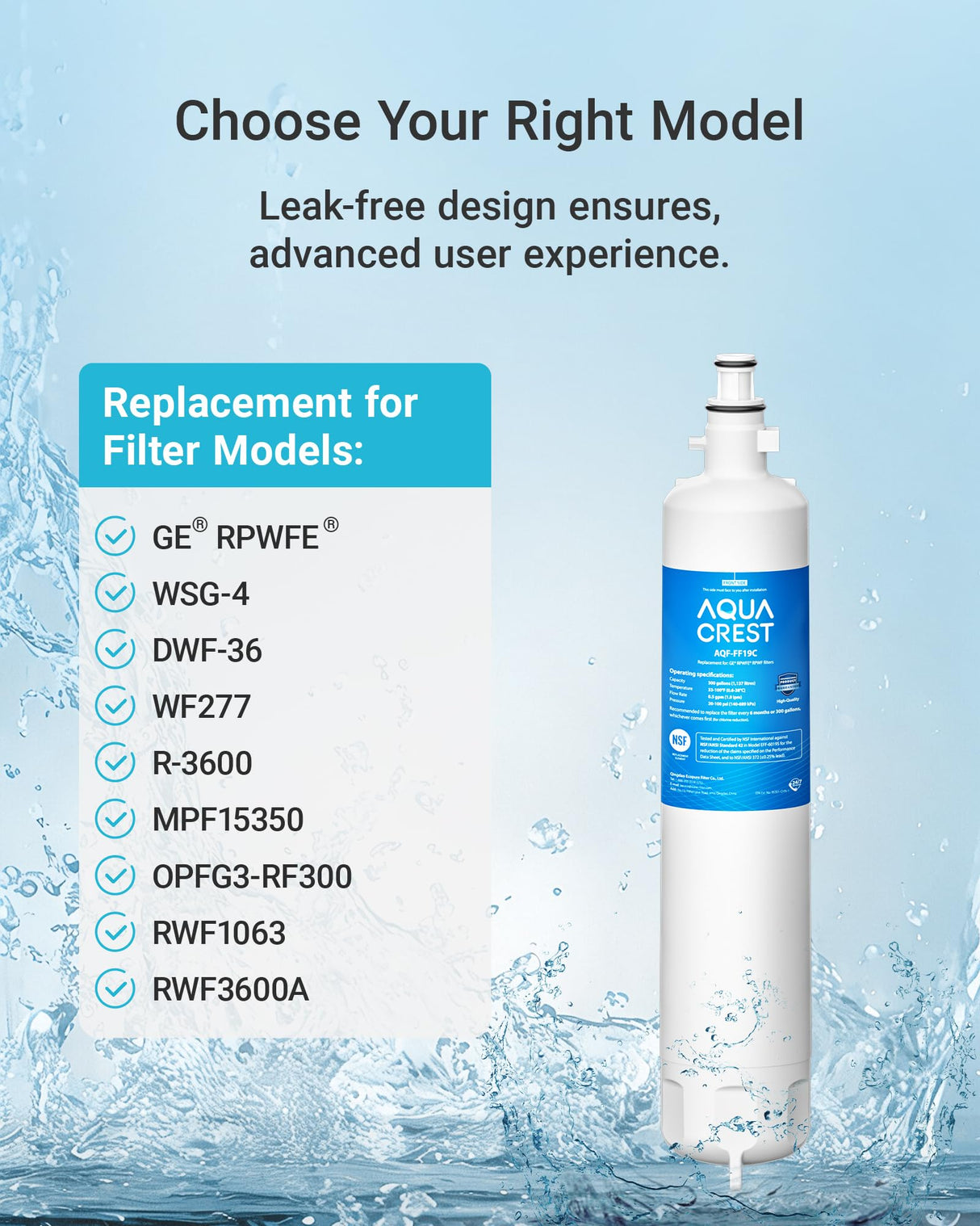 AQUA CREST Replacement for GE® RPWFE®, RPWF (with CHIP) Refrigerator Water Filter, Compatible with GYE22HMKES, GYS22GMNES, GYE22HBLTS, DFE28JSKSS, GFE28HMHES, GNE29GYNFS, 3 Filters