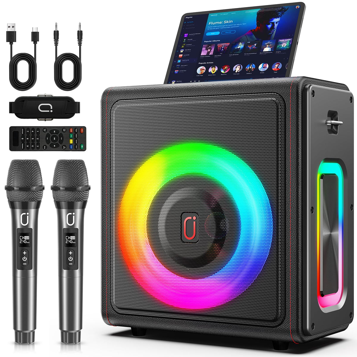 Karaoke Machine for Adults with 2 Wireless Microphones, 200W PA System