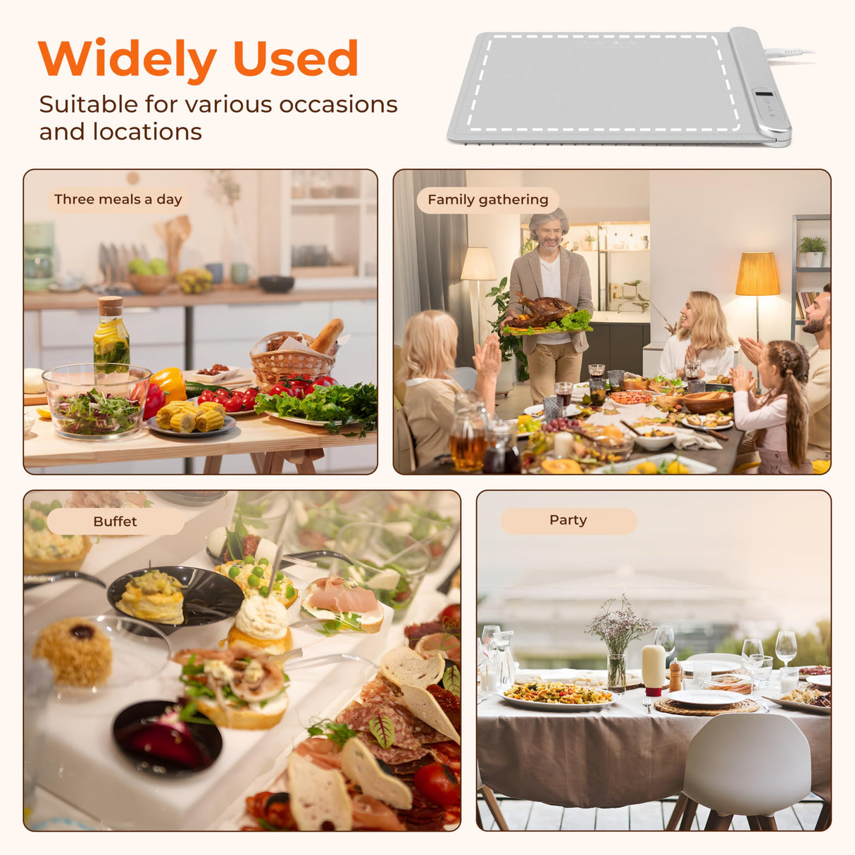 Graphene Warming Mat for Food, Electric Warming Tray with 6 Temp & 6H Timer, 300W Full Surface Heating, Waterproof Foldable Mat for Countertop, Parties, Buffets, Home Use (Light Gray)