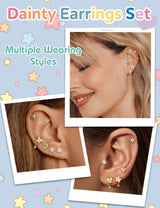 SAILIMUE Hypoallergenic Flat Back Earrings for Girls Women - Cute Toddler Kids Earrings Set Surgical Stainless Steel Earring for Sensitive Ears Small 14K Gold Plated Stud Hoop Earring Stacks