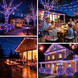 Danhh 4 Pack Red White and Blue Solar Fairy Lights, 131ft 400LED 4th of July Solar String Lights Waterproof with 8 Modes, Green Wire Outdoor Patriotic Lights for Memorial Day Independence Day Decor