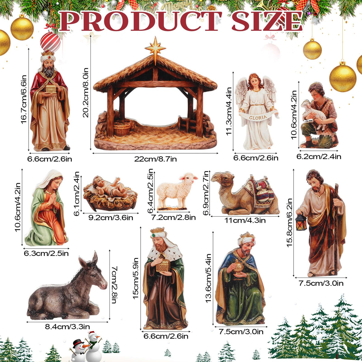 Memorywuu 12 Pcs Christmas Nativity Scene Set, Wooden Christmas Decor