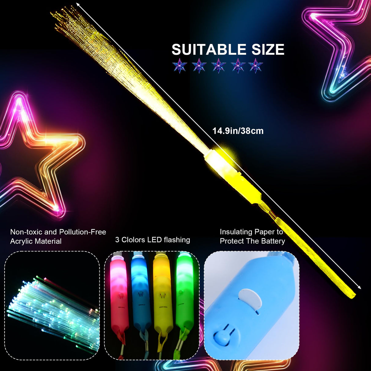 JSronms 48 Pcs Fiber Optic Wand,Glow Wands,Fiber Optic Light Wand,Light up Wands Bulk,LED Fiber Optic Wands,Glow Party Supplies for Wedding,neon Party,New Year Party Favors,Bar DJ,Halloween,Christmas