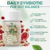 Resilia Synbiotic Probiotic + Prebiotic Supplement for Women & Men – 53.6 Billion AFU, 19 Strains, Shelf-Stable Capsules with Polyphenols, Digestive & Gut Balance Support, 60 Capsules