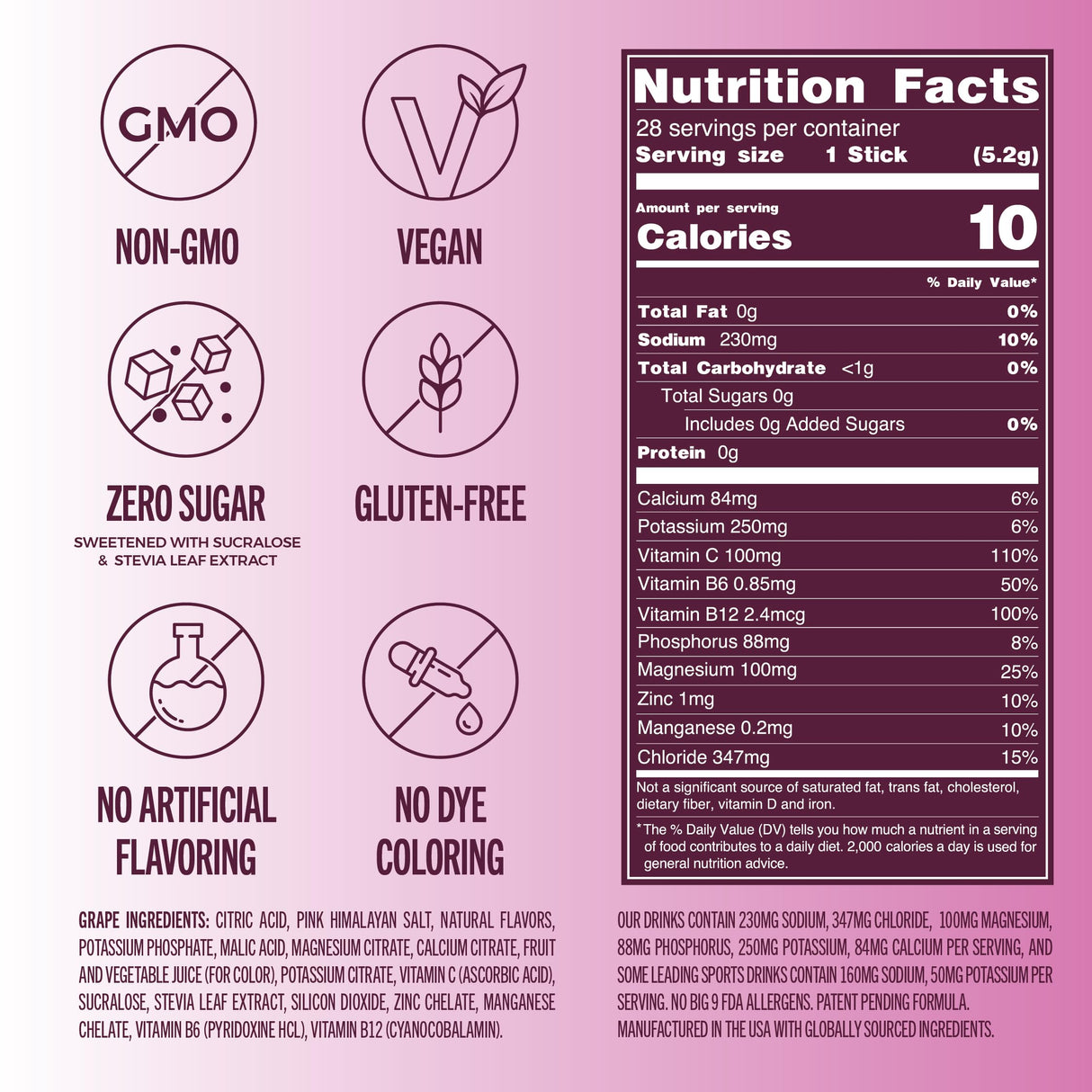 TREVI™ Sugar Free Electrolytes - Drink Mix Hydration Powder Packets - 28 Count - Grape