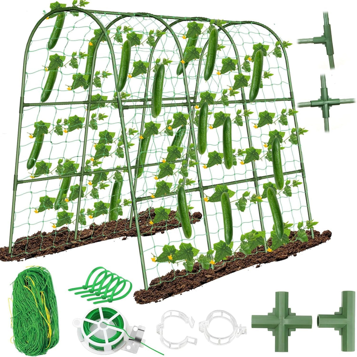 Cucumber Trellis for Raised Bed, Garden Arch Trellis for Climbing Plants Outdoor, Metal Garden Trellis for Spring Vegetables, Cucumber Trellis for Tomato, Bean, Pea, Grape, Plant
