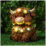 MAXTHOT Solar Garden Decor Outdoor Statues Highland Cow with Daisy and LED Lights Birthday Gifts for Women Mom Grandma Outside Decorations for Lawn, Porch, Yard, Patio, Balcony