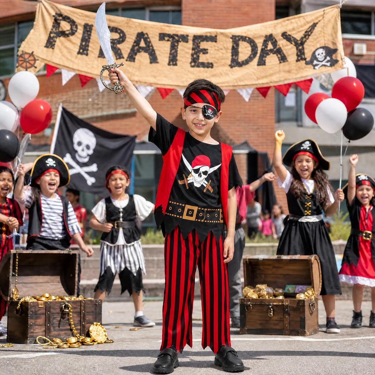 Lingway Toys Kids Pirate Costume,Pirate Dress Up 8pcs Set for Boys 5-6years