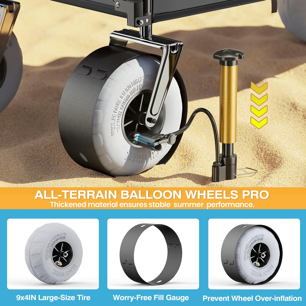 VARRONOBE Beach Wagon with Big Balloon Wheels for Sand, 240L Collapsible Wagon, 9x4 Wide Wheels, 450lbs Heavy Duty Beach Cart with Side Covers & Zipper Pockets, 600D Oxford Fabric, Black