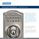 Schlage Camelot Electronic Keypad Deadbolt Lock, Keyless Front Door Entry, Mechanical Key Backup Included, Antique Brass, BE365 CAM 609