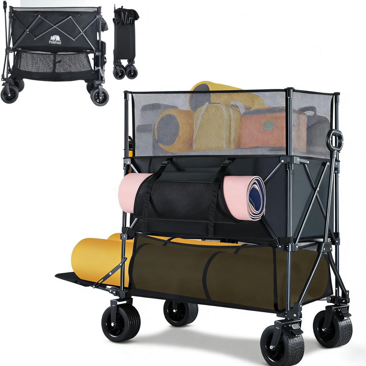 460L Folding Wagon Cart, Heavy Duty Double Decker Wagon, 600 lbs Capacity