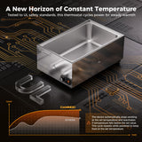 CAMMOO 1200W Electric Steam Table Food Warmer, Bain Marie 86-185°F Adjustable Temp, Countertop Stainless Steel Buffet Steam, Commercial Food Steamer for Catering Restaurant