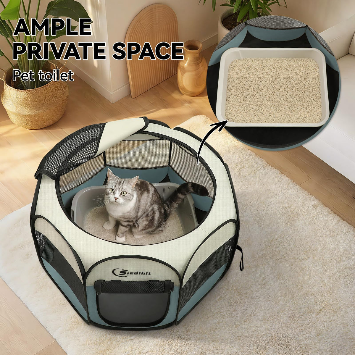 Siedihit Dog Cat Playpen, Puppy Pet Playpen Indoor for Small Dog Crate Tent Cage Outdoor, Portable Pop Up Dogs Enclosure Kennel with Carrying Case for Dogs/Cats/Rabbits(Grey, Small