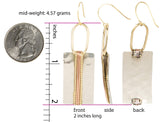 SPUNKYsoul Mixed Metal Rectangle Bar Earrings – Geometric Hammered Silver Gold Copper Dangle Earrings, Wire-Wrapped Modern Boho Drop Design, Lightweight Mid-Weight Statement Jewelry for Women (Rectangle Silver With Gold Accent)