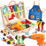 Kids Tool Set with Drill, Educational Montessori Toys for 3 Year Old Boys 44 Pcs STEM Kids Toys Wooden Toddler Tool Set with Apron & Box Christmas Birthday Gifts for 3 4 5 Year Old Boy Girl