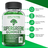 Atlantis Nutrition Supergreens Gummies - Daily Green Superfoods Supplement with Spinach, Broccoli, Moringa, Beet Root, Celery, Green Tea, & Acai for Immunity Support - Natural Raspberry Flavor, 60 cnt