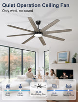 Phylluz 72'' Large Ceiling Fans with Lights, Modern Black Ceiling Fan Remote/APP Control, Dimmable, Quiet DC Motor Big Ceiling Fan for Indoor/Covered Outdoor