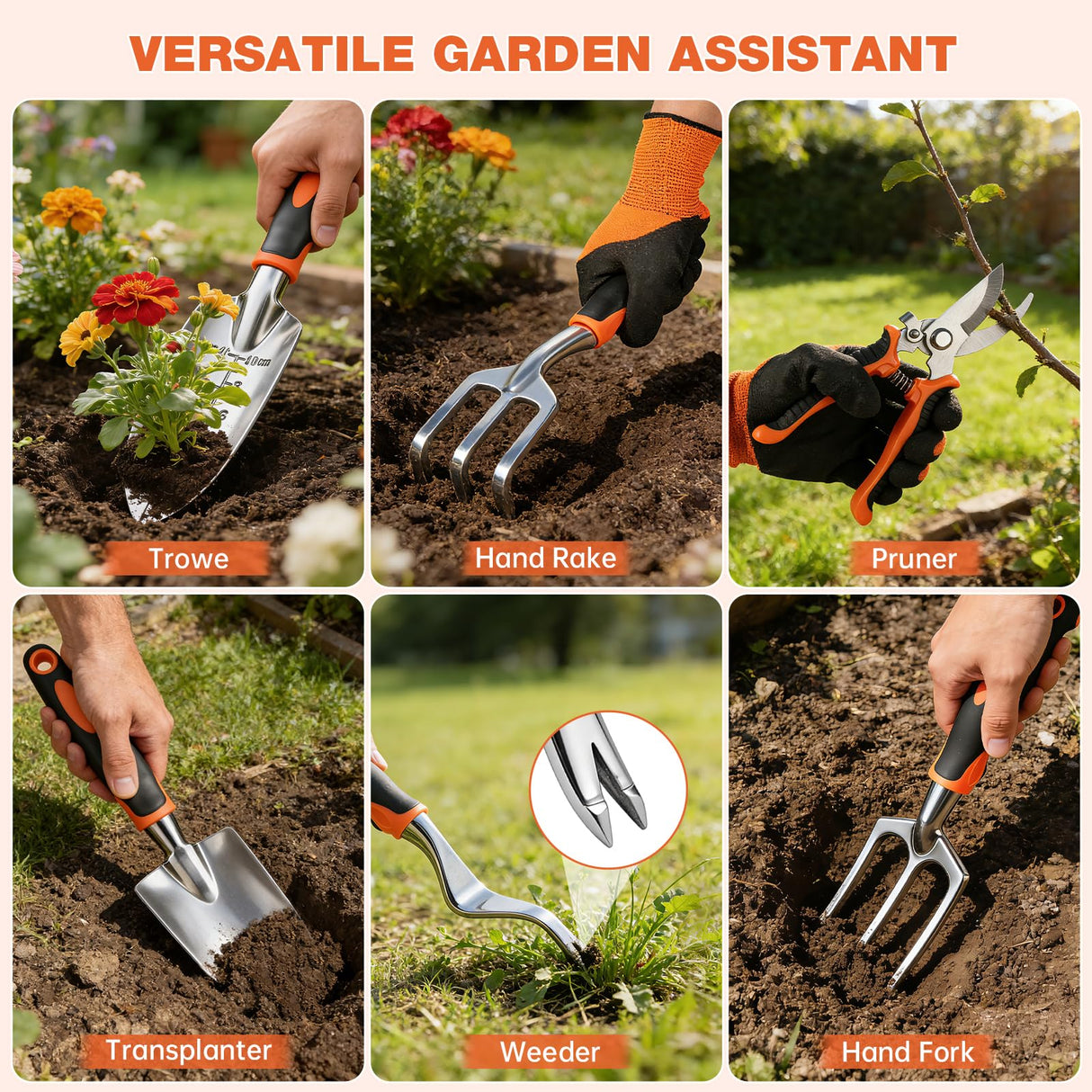 9-Piece Garden Tools Set Heavy Duty Stainless Steel with Tote Bag