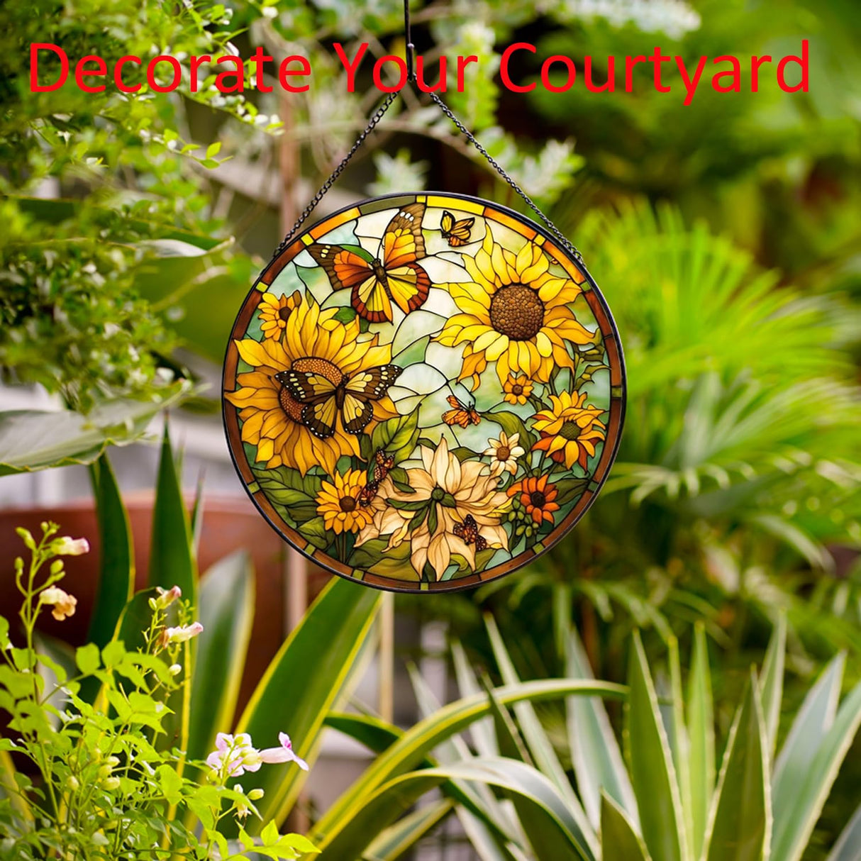Payutou Sunflower Hanging Stained Glass for Windows,20cm/7.87inch Hand-Painted Sun Catcher Garden Hangings Christmas Mother's Day, Valentine's Day Ornaments Festival Gift