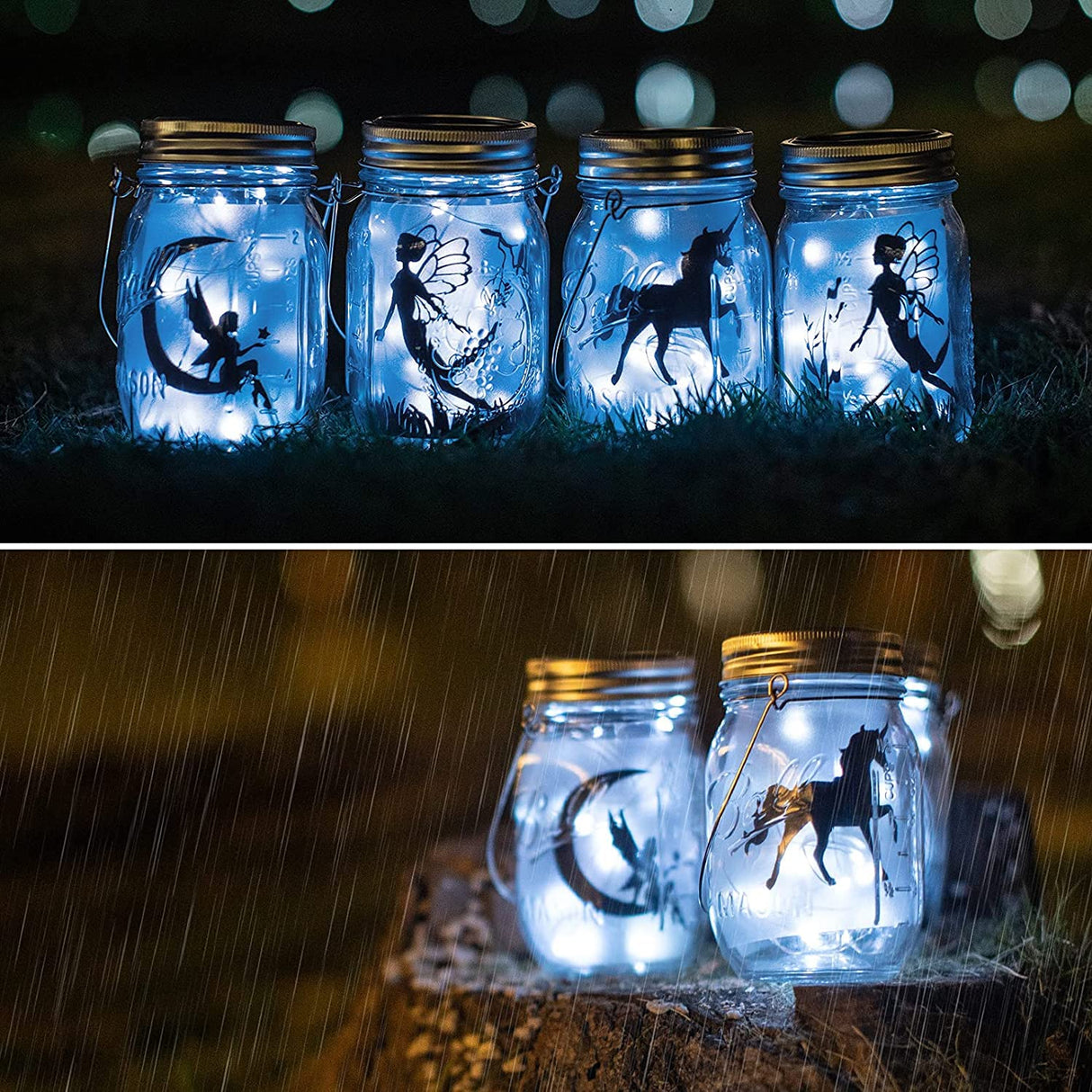 Yeuago 8 Pack Solar Fairy Star Firefly Jar Lid Lights - Waterproof Lantern Mason String Lights With Hangers for Regular Mouth Jars - Christmas Gifts (Cold White)
