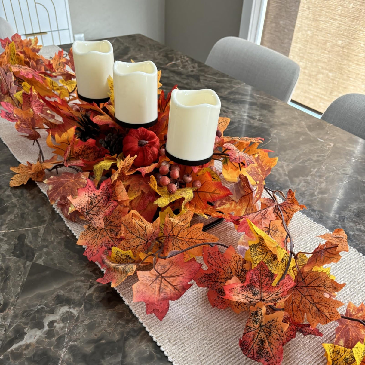 CQURE 7 Pack Fall Leaf Garland, Total 41.3Ft Artificial Fall Vines Autumn Garland Fall Maple Leaves Thanksgiving Decor for Home Wedding Fireplace Christmas