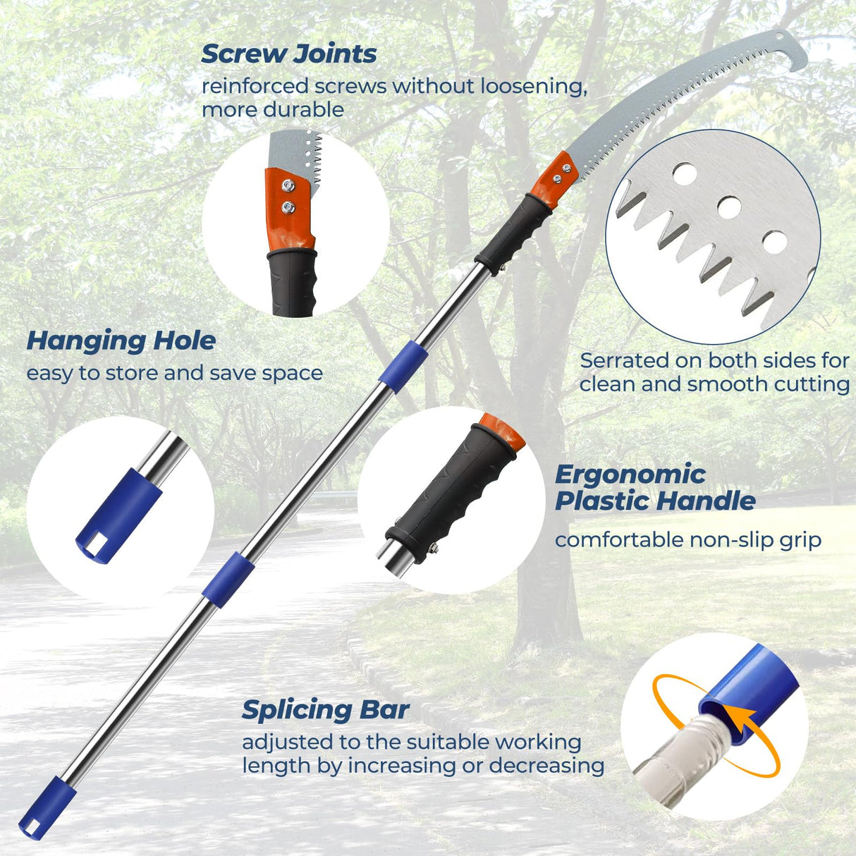 13FT Pole Saws for Tree Trimming with Sharp Pruning Blade | Comfort Grip & 28mm Stainless Steel Tree Trimmer Pole for Yard Garden and Patios High Branches Cutting