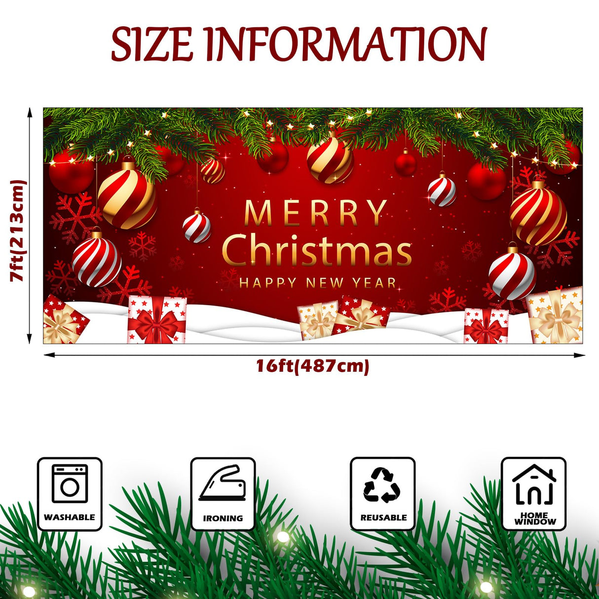 COSEVIER Christmas Garage Door Cover Banner, Red Festival Large Hanging Backdrop Door Banner, Merry Christmas Happy New Year Xmas Garage Wall Decorations for Holiday Party Décor, 7x16 FT