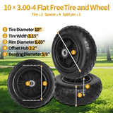 TPXQWL 10" 3.00-4 Flat Free Tire 5/8" Bearing 2.2" Hub for Hand Truck 2PK