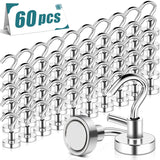 MAGXCENE 60 Pack Magnetic Hooks Heavy Duty, 25 lbs Strong Earth Magnet Hooks for Hanging, Cruise, Refrigerator, Extra Strong Neodymium Magnets with Hooks for Grill Kitchen Tool Storage