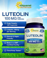 Luteolin 100mg - 120 Capsules - Luteolin Supplement & Powder Complex Pills Commonly Taken with Quercetin - Supports Brain & Memory Health