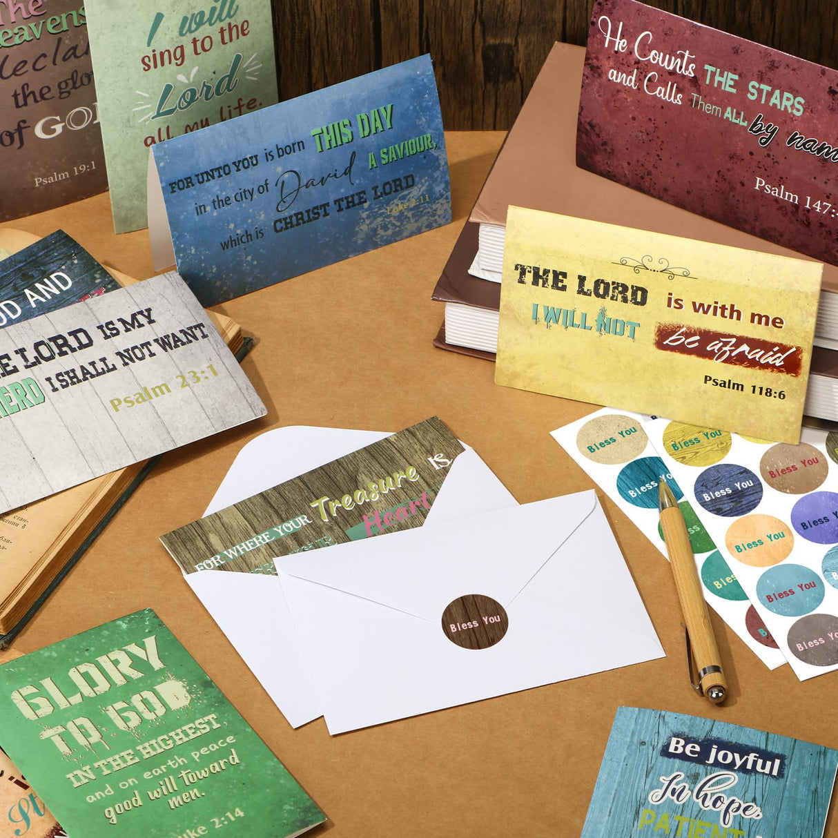 120 Set Inspirational Christian Greeting Cards Bulk with Envelopes Scripture, Inspirational Bible Verse of Christian Greeting Card for Christmas Thanksgiving Birthday Gift, 4 x 6''(Retro Style)