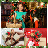 48 Pcs Christmas Picks and Sprays Christmas Tree Floral Picks Holly Red Berry Stem Spray Greenery for Craft Artificial Faux Pine Branches Pine Cones Branches for Tree Home Decor Garland Wreath (Cute)
