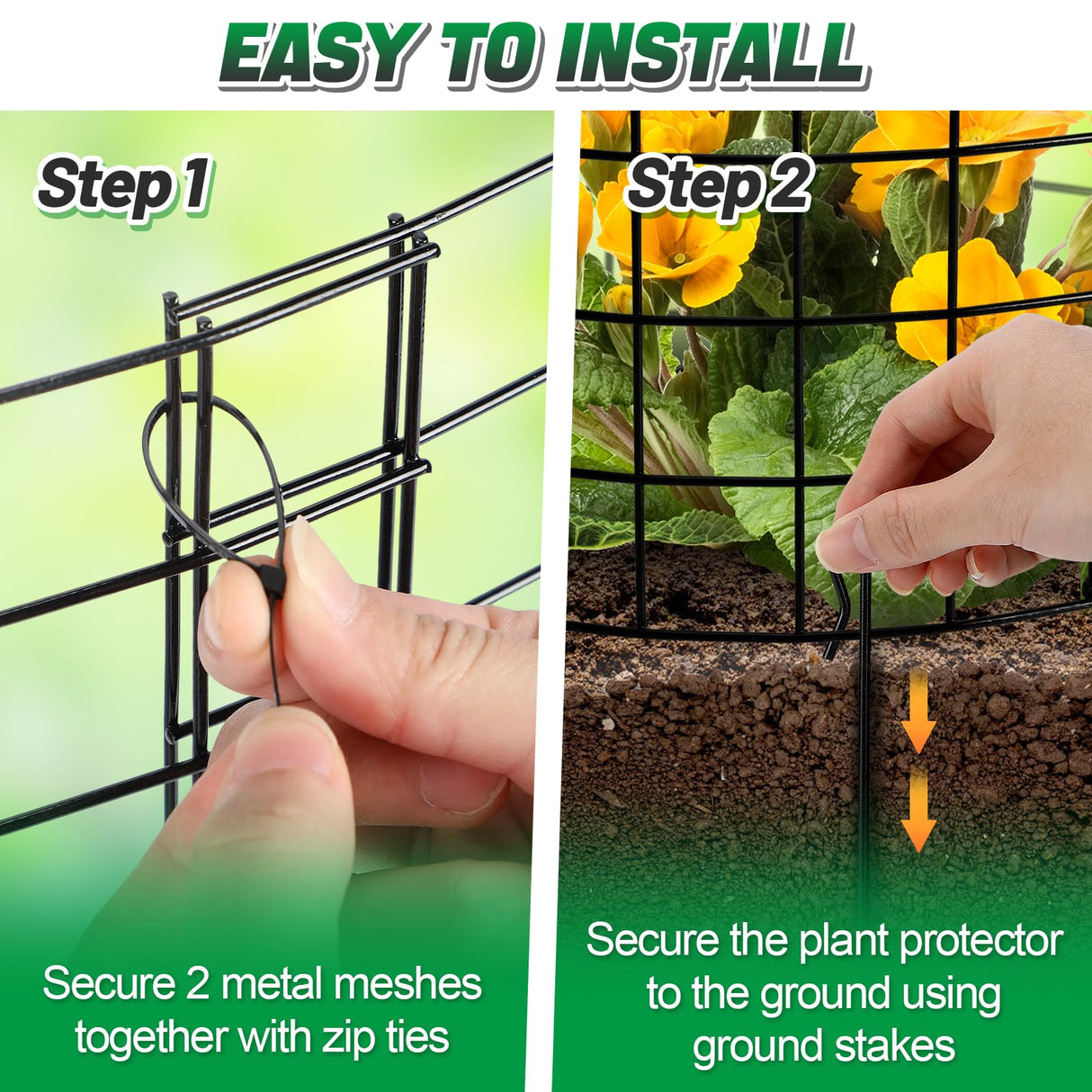 12-gauge Wire Pre-Bent Quick Setup Plant Protectors from Animals -14''H *13''Dia Chicken Wire Plant Cages to Keep Rabbits Deers Squirrels Out, Garden Bunny Barricades with Zip Ties Stakes, 10Pack