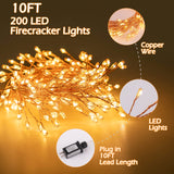 Fairy Lights Plug in, 10Ft 200LED Firecracker Firefly Lights, 8 Lighting Modes, Waterproof Copper Wire Cluster String Lights for Ceiling Bedroom Window Christmas Tree Decoration, Warm White