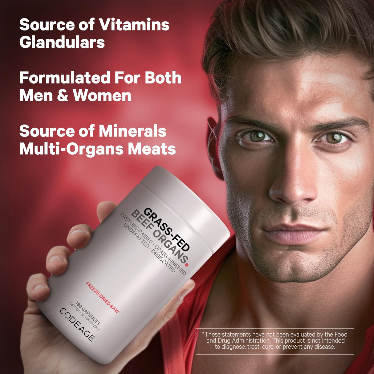 Codeage Grass Fed Beef Organs Supplement – Glandulars Supplements - Freeze Dried, Non-Defatted, Desiccated Liver, Heart, Kidney, Pancreas & Spleen Bovine Pills – Beef Vitamins - Non-GMO -180 Capsules