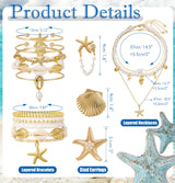Vieyomn 32 Pcs Starfish Seashell Jewelry Set for Women Layer Necklace Bracelets Stackable Shell Starfish Rings Stud Earrings Pearl Beach Vacation Accessories