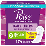 Poise Daily Liners, Incontinence Panty Liners, 2 Drop Very Light Absorbency, Long Length, 176 Count of Pantiliners (4 Packs of 44), Packaging May Vary